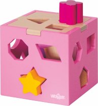 Куб-сортер с набором геометрических фигур, розовый
